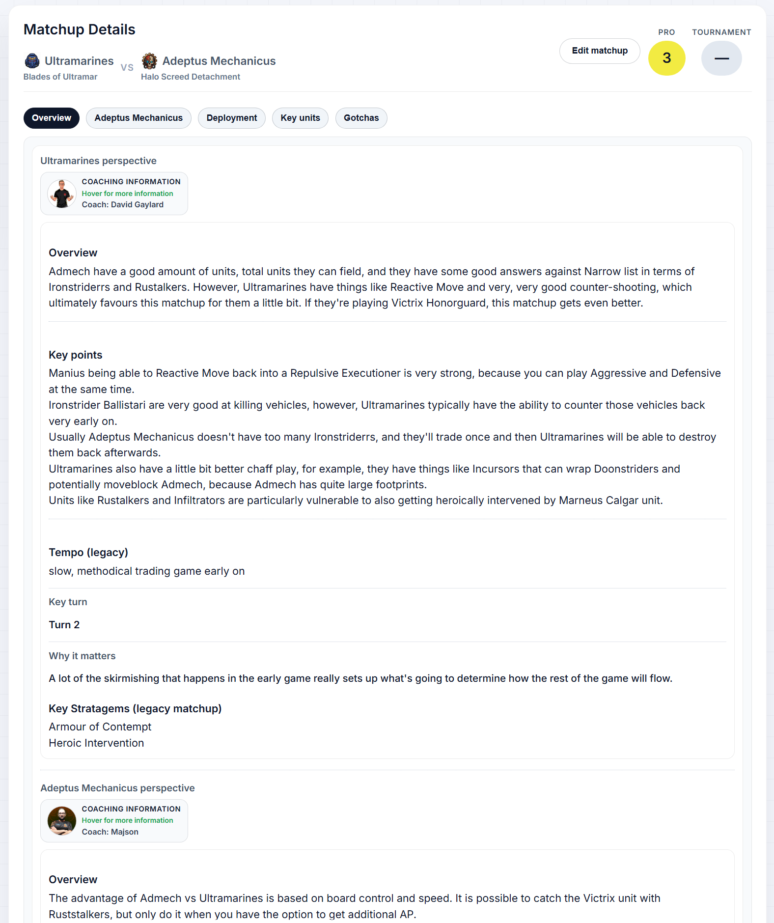 Matchup Information, Guidance, and Knowledge screenshot 1